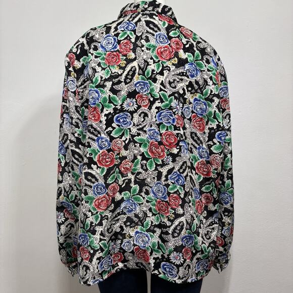 Vtg Cape Cod Sportswear Blouse Sz 18 Rose Floral Geometric Artsy Retro Statement - Picture 2 of 8